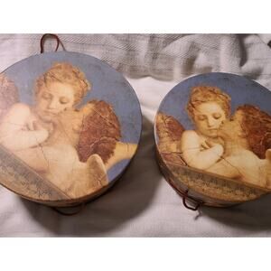 2005 Tina Higgins Round Nesting Box Angel Hat Boxes Celestial Whimsigoth 2 Pcs